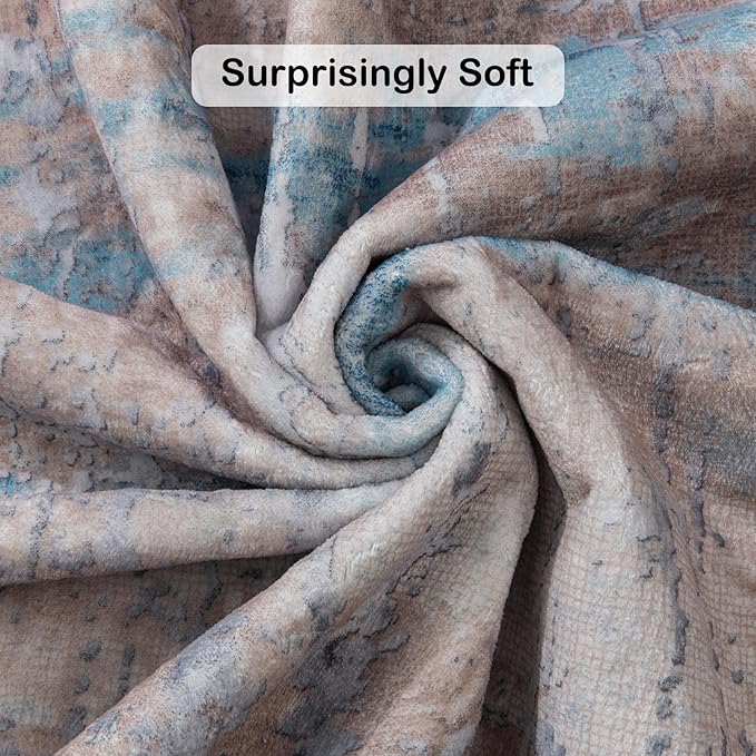 Area Rug Living Room Rug, 4x6 Modern Abstract Washable Rug Beige Blue Non Slip Foldable Faux Wool Vintage Carpet, Fluffy Non-Shedding Rugs for Living Room, Bedroom, Dining Room, Kids Playroom