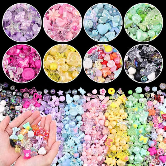 Assorted 400PCS 8 Mixed Colors Acrylic Beads for Bracelet Making, Flower Bow Butterfly GummyBear Aesthetic Bracelet Charms,Cute Beads for Jewelry Making DIY Necklace Keychain Phone Charm