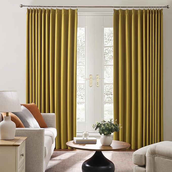 KEQIAOSUOCAI Yellow Pinch Pleated Curtains 72 Inch Length 2 Panels Set Noise Cancelling Window Drapes for Nursery Bedroom Living Room 40x72