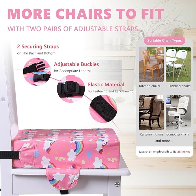 Booster Seat for Kitchen Chair with Adjustable Straps, Toddler Booster Seats for Dining Table Portable for Travel Camping Eating, Booster Cushion for Table for Baby Child Infant Kid Boy Girl