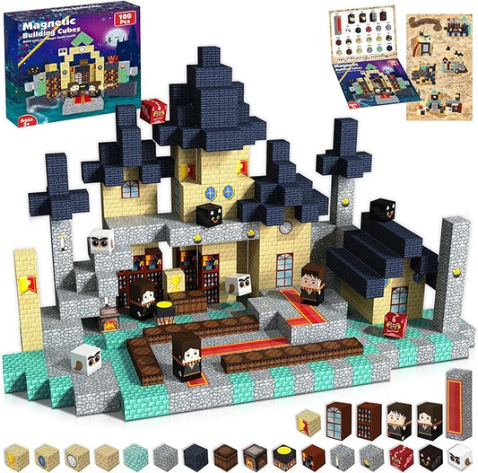 Goody King Magnetic Blocks |100PCS Magnetic Building Blocks Magic‘s House Magnetic Cube,Magnetic Blocks for Kids Ages 3-10,STEM Montessori Stacking Toy, Sensory Tiles Building Christmas for Toddlers
