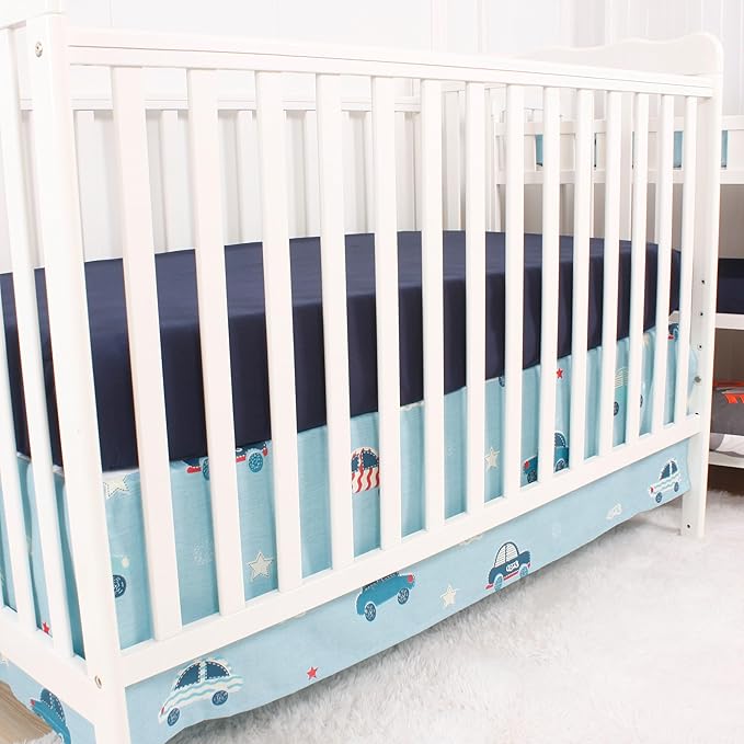 CaSaJa Baby 3-Piece Crib Bedding Set for Boys Girls, Including Soft Quilted Comforter(Blanket), Fitted Crib Sheet and Skirt, Soft Nursery Bedding Set Made of Silky Comfy Materials, Love Cars