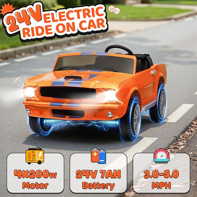 24V 2 Seater Ride on Toys, Licensed Shelby Cobra Kids Power Car Wheeler Ride On Toy w/ 2WD/4WD Switchable, Remote Control, 19" Spacious Seat, 4 Spring Suspension, Music, Bluetooth