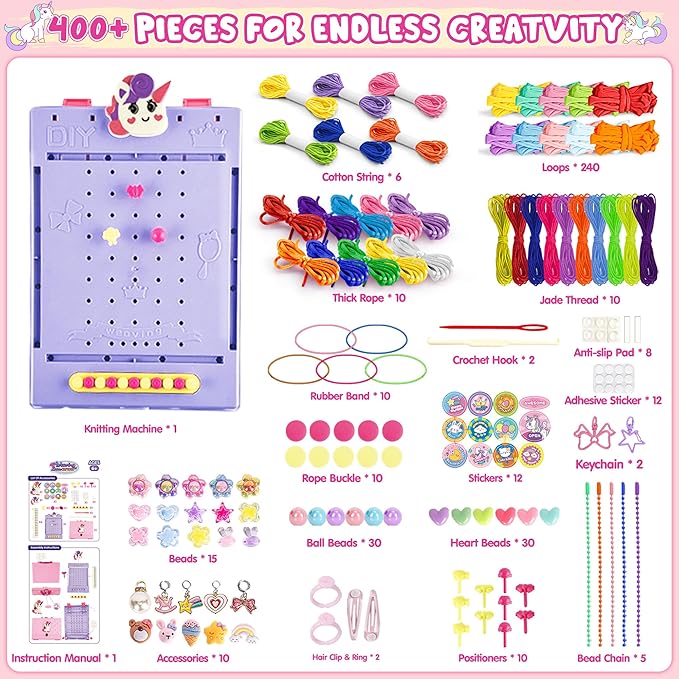 2-in-1 400 Pcs Friendship Bracelet Making Kit for Girls,Weaving Loom Kit Toys, Craft Kits for Kids,Age 6-12 Year Old Girls Gifts Ideas, Bracelet & Coaster & Bag Weaving Making kit