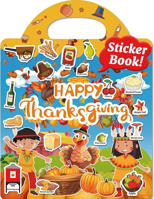 Benresive Reusable Sticker Book for Toddlers 2-4 Years, Fun Travel Stickers for Kids, Waterproof Sticker Books for Toddlers 1-3, Crafts Activities for Todddlers 1-3 2-4 3-5 - Thanksgiving