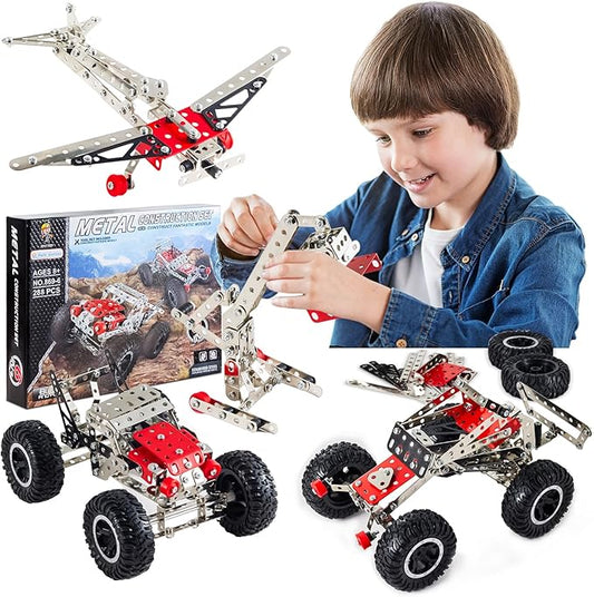 6-in-1 STEM Kit - Engineering Metal Truck, Airplane and Sports Car Excavator Toy for Boys 8-12 - STEM Building Toys for Kids 5-7, 6-8, 8-10 Educational Toys for Kids Boys Model Kit