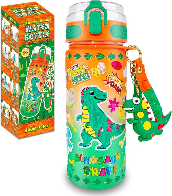 EDSPORTSHOUSE Decorate Your Own Water Bottle Kits for Boys Age 5-12,Dinosaur Painting Crafts,Fun Arts and Crafts Toys for Boys Birthday Christmas(Dinosaur)