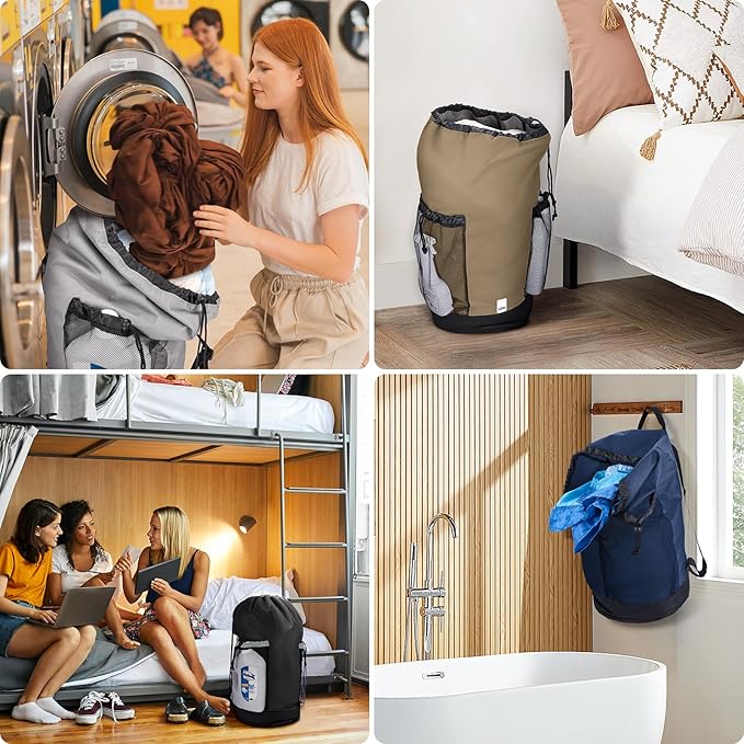 BALEINE 120L Laundry Bag Backpack, 900D Oxford Fabric Large Travel Laundry Bags with Shoulder Straps and 2 Mesh Pockets for College Dorm, Apartment, Laundromat (Orange, 120L)