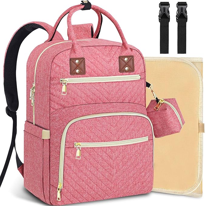 Baby Diaper Bag Backpack, Travel Diaper Bags for Babys Girl Boy Large Capacity Baby Bag Backpack for Women Pink