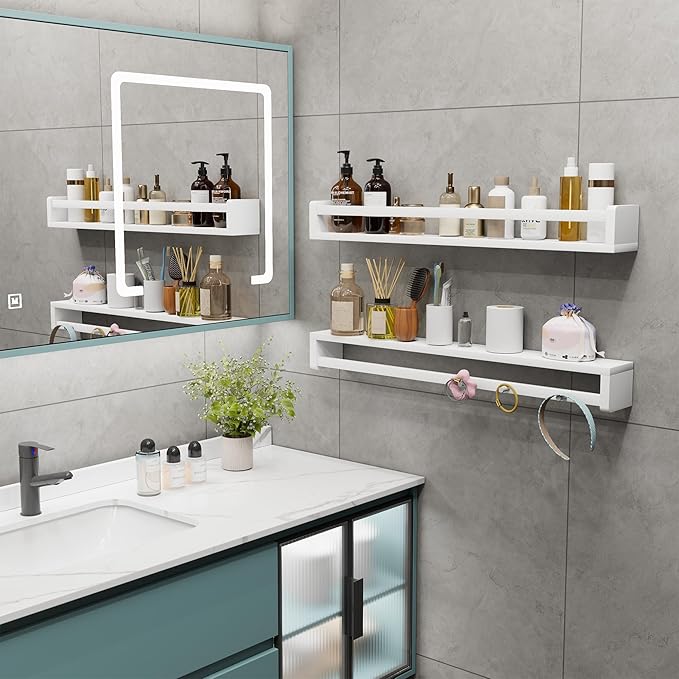 Heimlove Nursery Floating Shelves, White Nursery Book Shelves for Wall, 32 inch Wall Bookshelf for Kids Solid Wood Wall Mounted Shelves for Books,Toys and Decor Storage, Set of 3