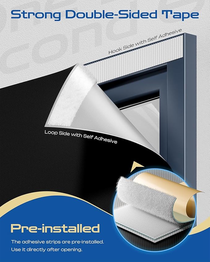 28" W x 36" L 100% Portable Blackout Curtains, Total Darkness No-Drill Black Out Window Cover,Temporary Blackout Shades with Hook & Loop Tape, for Bedroom, Nursery, Dorm, Travel (Black)