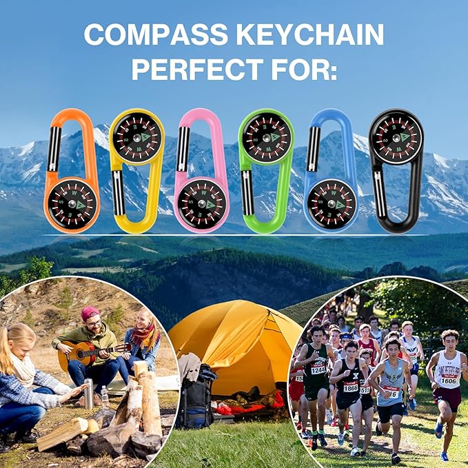 12 Pcs Mini Compass Keychain for Kids Bulk, Small Pocket Magnetic Compass Survival Hiking for Outdoor Survival Camping Party Backpacking Accessory