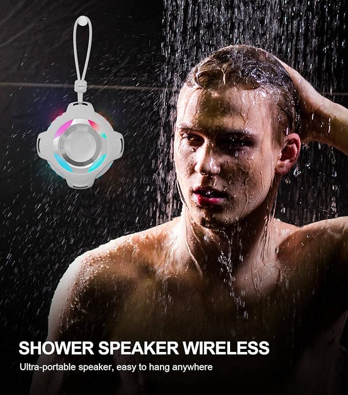 comiso Shower Bluetooth Speaker, IPX7 Waterproof Speaker with Multiple Light, Floating, Wireless Speakers with Punchy Bass and Loud HD Sound 2000mAh for Travel Beach Shower, Gift for Men, Women