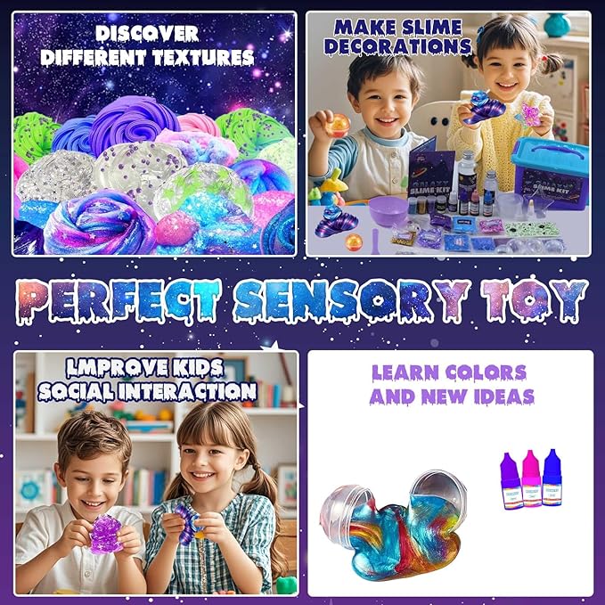 Funewest Slime Kit for Kids, Mini Galaxy Ball Slime Making Kit with Glow in The Dark Stickers, Glitter, Beads & Charms – Creative DIY Craft Kit & Stress Relief Sensory Toy Gifts for Girls Ages 6-12