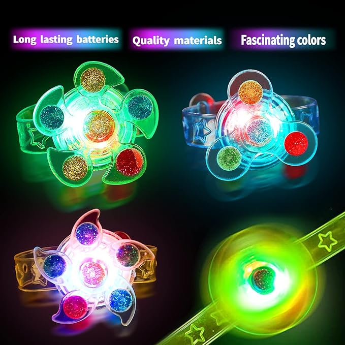 50 PCS LED Spinner Bracelets Light Up Party Favors For Kids 4-8-12, Glow Bracelet Glow in The Dark Party Supplies Light Up Toys, Classroom Kids Prizes Goodie Bag Stuffers, Easter Egg Fillers Gift (50)
