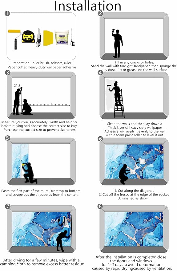 Blue Marble Wallpaper Abstract Gold Art Mural Wallpaper for Living Room Bedroom Dining Room Basement(Not Self-Adhesive)