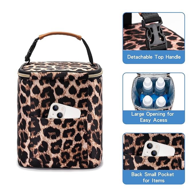 BreastMilk Cooler Bag with Ice Pack Fits 4 Baby Bottles Up to 9 Ounce, Baby Bottle Bag for Nursing Mom Daycare-Leopard Print