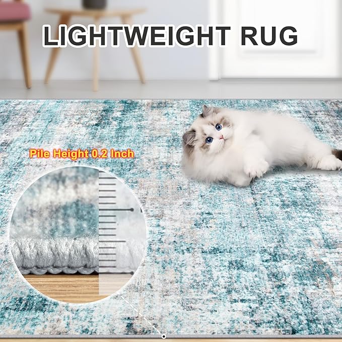 Area Rugs 10x12 Living Room - Washable Rug Modern Abstract Soft Large Neutral Non-Slip Carpet Indoor Floor Thin Carpets for Bedroom Dining Room Farmhouse Nursery Home Office Green