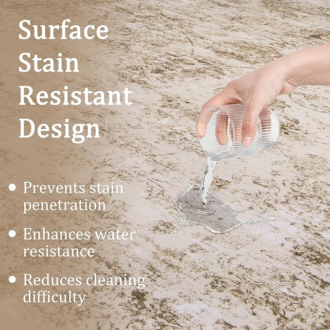 6x9 Area Rug Living Room Rugs - Washable Rug Large Modern Abstract Soft Thin Carpets Indoor Floor No Slip Vintage Carpet for Bedroom Under Dining Table Nursery Home Office Decor Beige