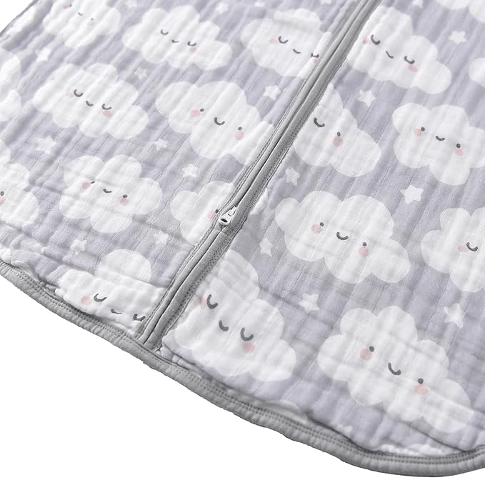 Baby Sleep Sack 2-4 T Baby Wearable Blanket 100% Organic Cotton 0.5 TOG Toddler Sleep Sacks 2- Way Zipper Soft 4 Layers 2T 3T 4T Cloud