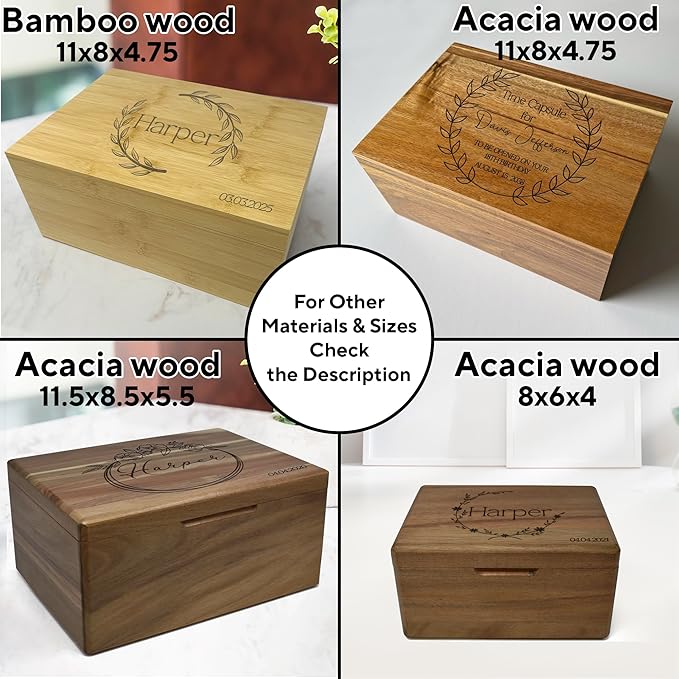 Floral Keepsake Boxes for Women - Butterfly Box Keepsake for Girls, Personalized Gifts for Teen Girls or Daughters, Flower Gift Box, Engraved Name Custom Wood Chest Memento Storage, 11x8x4,75 in