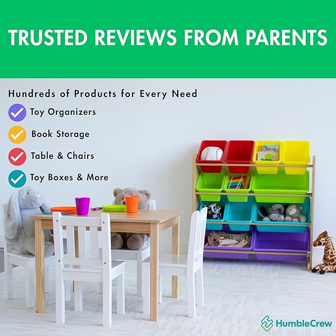 Humble Crew Kids Toy Storage Organizer with 12 Plastic Bins, Natural Wood/Rainbow – Removable Bins for Playroom, Bedroom, Toddler Furniture for Boys and Girls Ages