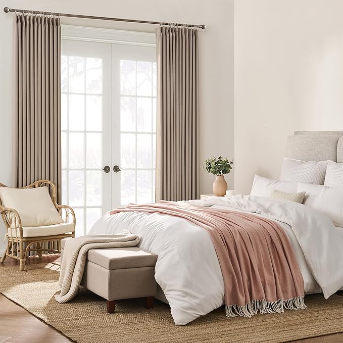 KEQIAOSUOCAI Pleated Blackout Curtain Drapes for Window 95" L - Triple Weave Energy Saving Solid Pinch Pleat Hook Thermal Room Divider Blackout Panels for Patio (72" Wide per Panel, 2 Panels, Khaki)