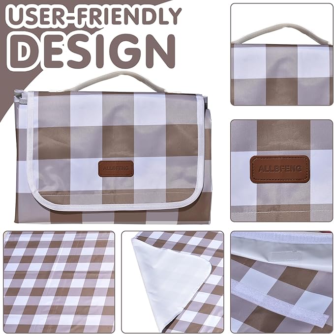 80"x60" Waterproof Sandproof Picnic Mat - Portable Foldable Outdoor Blanket for Beach, Park, Travel & Indoor Use - Lightweight Compact Design, Easy-Carry (Light Brown)