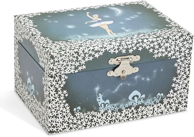 Jewelkeeper Girl's Musical Jewelry Storage Box with Twirling Fairy Blue and White Star Design, Swan Lake Tune