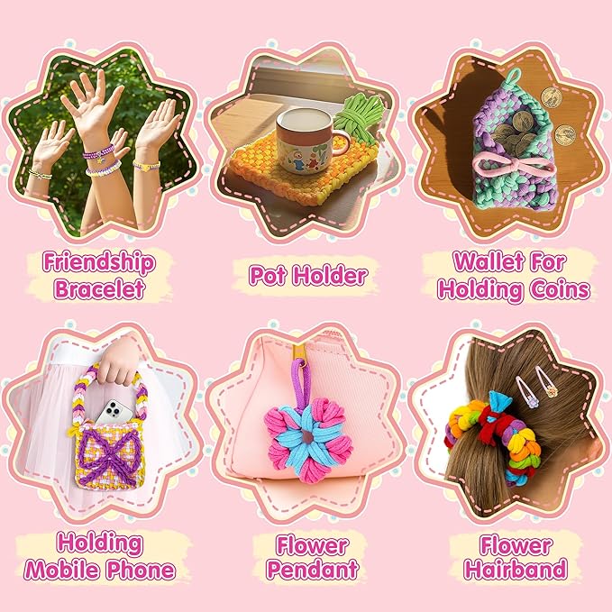 2-in-1 400 Pcs Friendship Bracelet Making Kit for Girls,Weaving Loom Kit Toys, Craft Kits for Kids,Age 6-12 Year Old Girls Gifts Ideas, Bracelet & Coaster & Bag Weaving Making kit