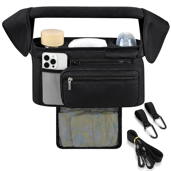Accmor Universal Stroller Organizer with Insulated Cup Holder Detachable Phone Bag and Shoulder Strap,Stroller Bag Caddy Organizer Fits for Uppababy, Baby Jogger, Britax Strollers
