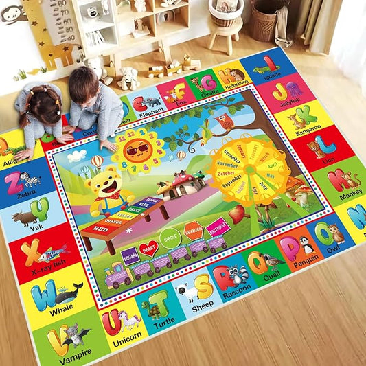 ABC Rug for Kids Room, ABC Mats for Floor Toddlers, Alphabet Play Mat Elementary Preschool Kid's Rugs wtih ABC, Numbers, Animals - (110X78.7 Inches)