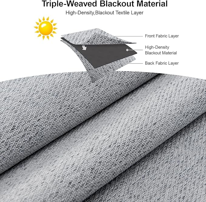 Joydeco Faux Linen Blackout Curtains for Bedroom,Light Grey Blackout Curtains 120 inches long,100% Blackout Solid Thermal Insulated Window Drapes Luxury Decor for Living Room（W52xL120 Inch,Light Grey）