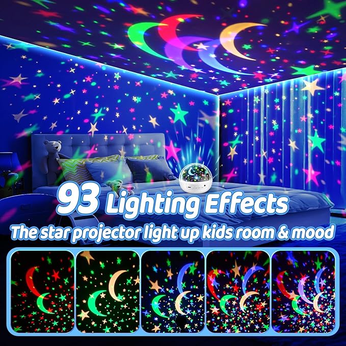 COOLNIGHT Star Projector for Kids, 93 Lighting+3 Films Star Lights for Room, Remote+Dimmable+360° Slient Light Projector for Bedroom, Fun Gifts for 1-4-6-14 Year Old Girl, Cool Toy for Boy (White)