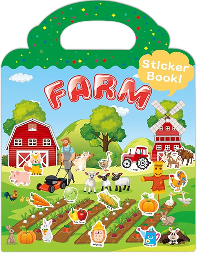 Benresive Reusable Sticker Book for Toddlers 2-4 Years, Fun Travel Stickers for Kids, Waterproof Sticker Books for Toddlers 1-3, Crafts Activities for Todddlers 1-3 2-4 3-5 - Farm