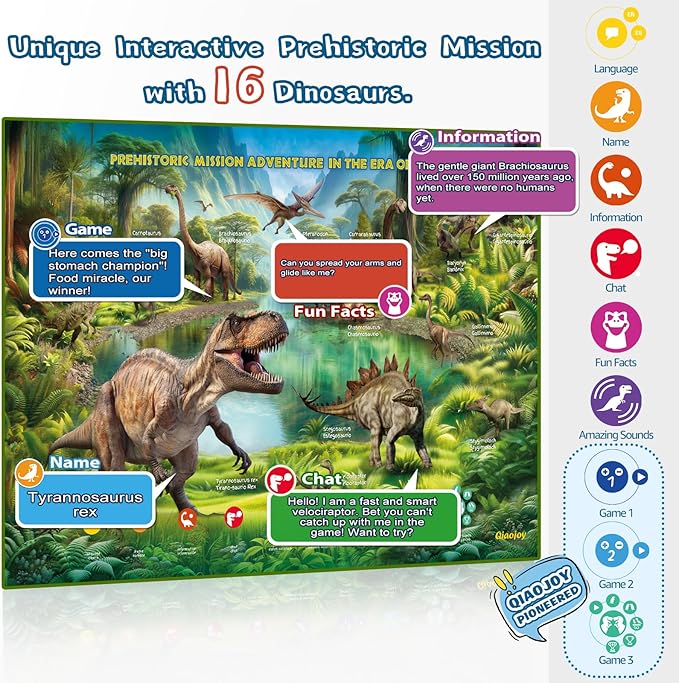 Bilingual Interactive for Kids Talking USA Map Dinosaur Poster for Kids Learning and Educational Toys,Talking Educational Dinosaur Toy for Ages 3 to 12 Years Old,Learning Chart for Preschool/Gift