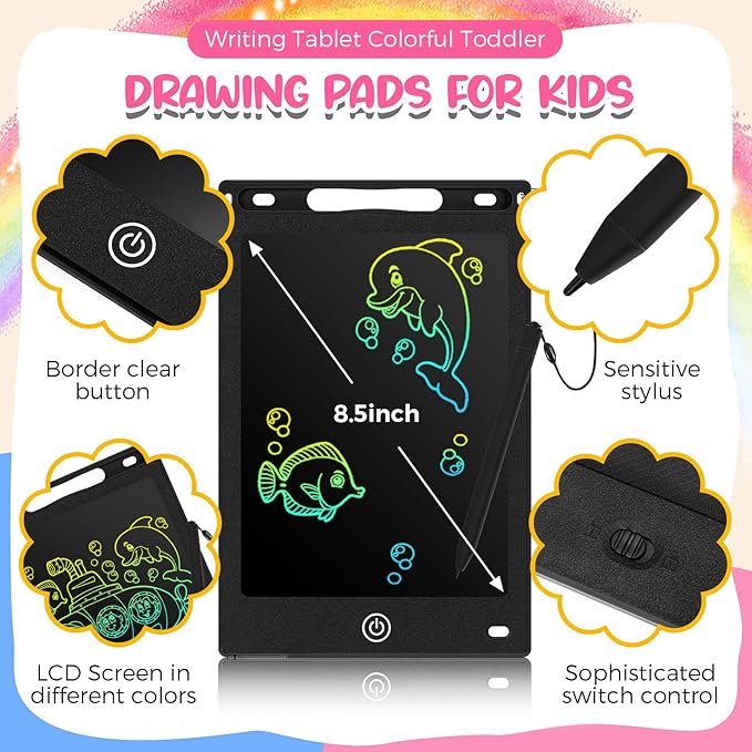 Epakh 16 Pieces LCD Writing Tablet Doodle Pad for Kids 8.5 Inch LCD Drawing Board Colorful Reusable Writing Tablet for Girl Boy Toddlers Educational (Black)
