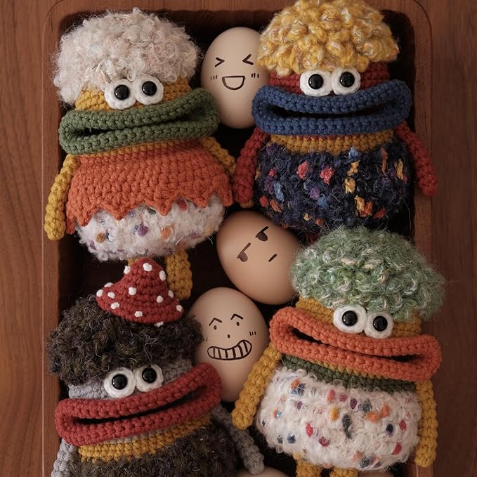 Beegofly Crochet Kits, Crochet Monsters Kit for Experienced Adults and Kids,with Step-by-Step Video Tutorials,Airpods Storage Bag,Handmade Gift,Original Sausage Mouth Monster Egg Bags (Orange)