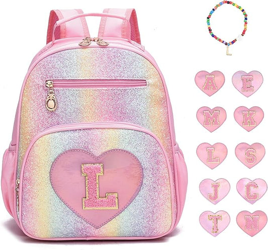 I IHAYNER Kids Glitter Lightweight Backpack for School Travel & Daycare, Toddler Backpack for Girls 3+ Preschool Kindergarten Elementary Kids Backpack-Rainbow Pink L