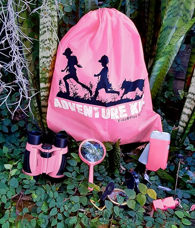 Adventure Kidz - Outdoor Exploration Kit, Children’s Toy Binoculars with Case, Flashlight, Compass, Fox Whistle, Magnifying Glass, Backpack. Great Gift Set for STEM, Pretend Play. Age 3+
