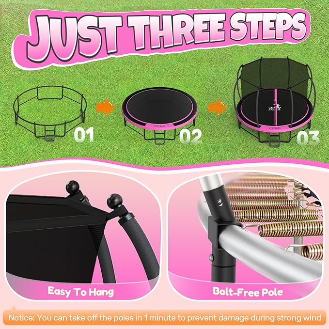 BCAN 8FT 10FT 12FT 14FT 15FT 16FT Recreational Trampoline with Enclosure for Kids Adults, ASTM Approved, Outdoor Trampolines with Ladder for Kids