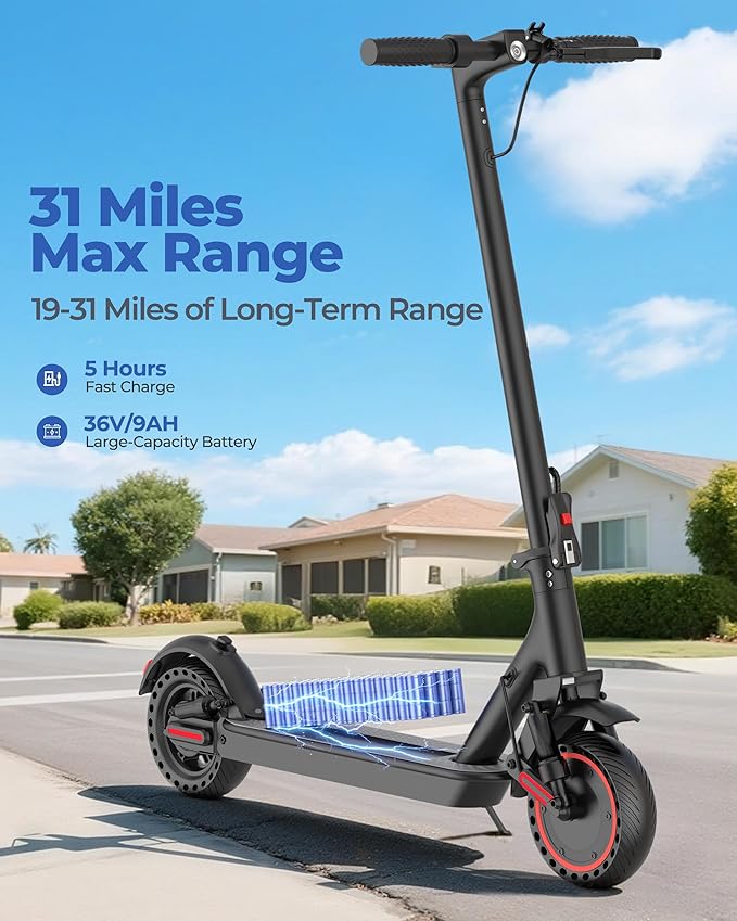 Electric Scooter, 500W Powerful Motor, 19-31 Miles Range, 10" Tires, 22Mph Max Speed, Commuting Electric Scooter with Cruise Control, Foldable E-Scooter with Dual Braking System for Adults and Teens