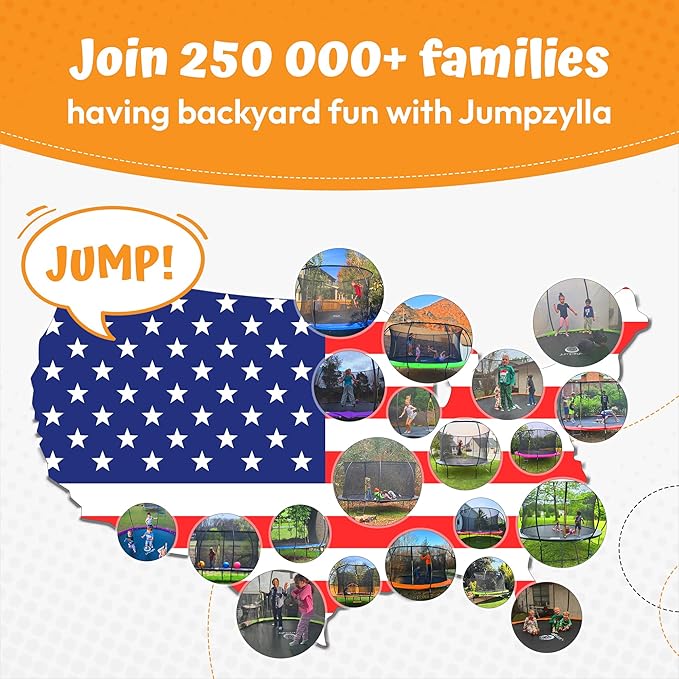 JUMPZYLLA Trampoline Outdoor 8FT 10FT 12FT 14FT 15FT 16FT with Enclosure and Ladder, ASTM Approved Recreational Trampoline for Kids and Adults, Anti-Rust Coated Frame