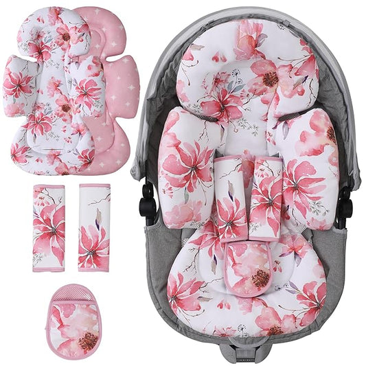 Infant Car Seat Insert, 2-in-1 Head & Body Carseat Support for Baby Newborn Toddler with Strap Covers, Reversible Ultra-Soft Cushion for Baby Carseat, Stroller, Swing & Bouncer