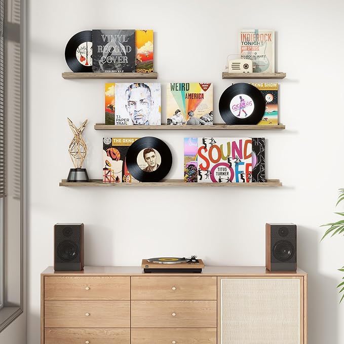 Floating Picture Ledge Shelves for Wall Set of 4, 24 Inch Wall Shelves with Lip Long Large Nursery Book Shelf for Toys Storage Kids Bookshelf Wall Mounted Living Room Bedroom Decor Frames