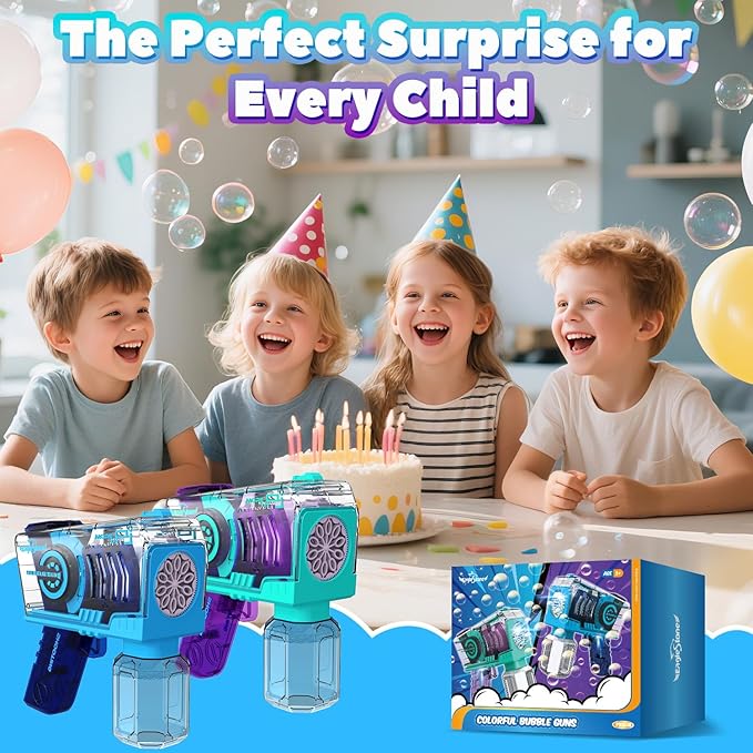 EagleStone 2 Pack Kids' Bubble Guns, Automatic Bubble Machines with 10-Hole Wands, Blasters for Toddlers,Lights Up Bubble & Solution, Easter, Wedding Party Favors, Outdoor for Boys & Girls