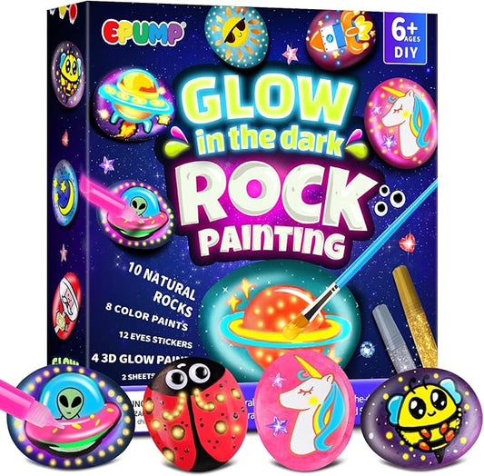 EPUMP Rock Painting Kit for Kids – Glow-in-The-Dark Arts & Crafts Set for Boys & Girls Ages 6-12, DIY Crafts Creative Painting Toys, Fun Art Supplies for Kids Activities & Birthday Gifts