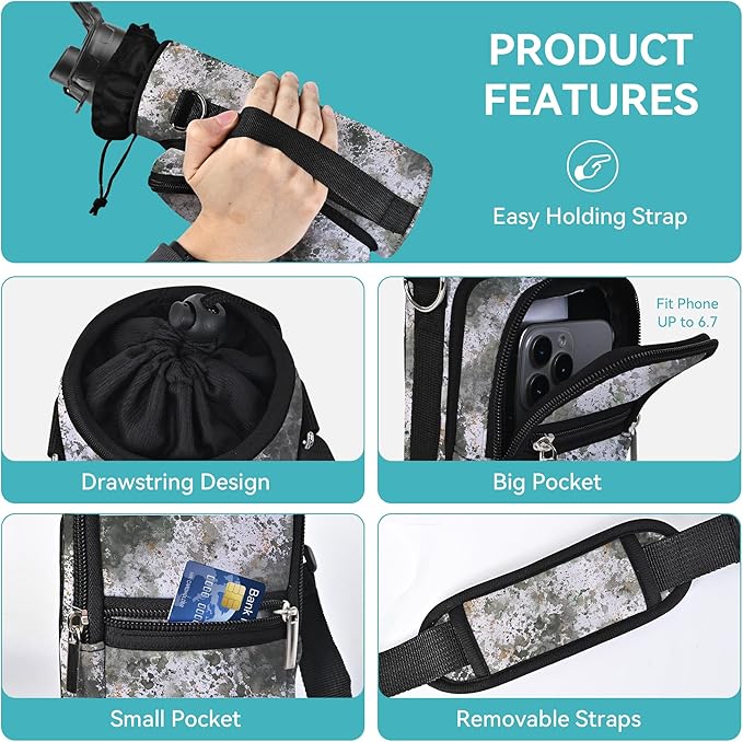 icolor Water Bottle Carrier Bag with Strap 25/32/40 oz Crossbody Bottle Holder with Phone Pocket Sling Sleeve Insulated Neoprene Water Bottle Pouch for Walking Travelling