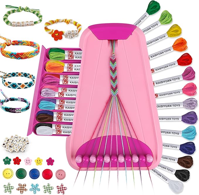 Arts and Crafts for Kids Ages 8-12,Friendship Bracelet Making Kit for Girl,Kids Jewelry Making Kit with 28 Pre-Cut Threads,Christmas Birthday Gifts for Ages 6 7 8 9 10 11 12 Year Old Pink