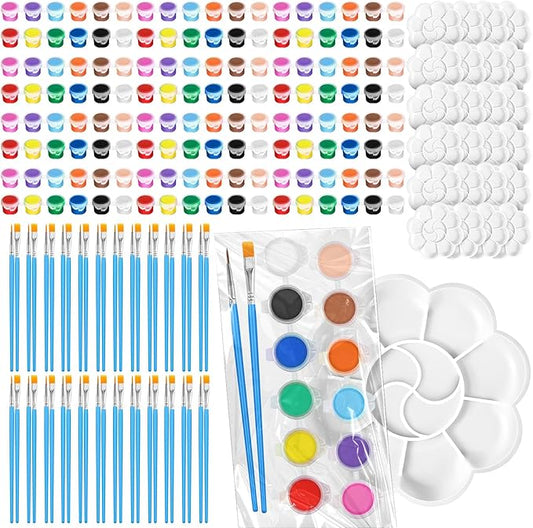 Fulmoon 72 Set Acrylic Paint Kits for Kids Adults Washable Mini Painting Kit Arts Crafts Party Favors Filled Strips Brushes Palettes Bulk for Classroom Home Kit Supplies (Vivid Color)